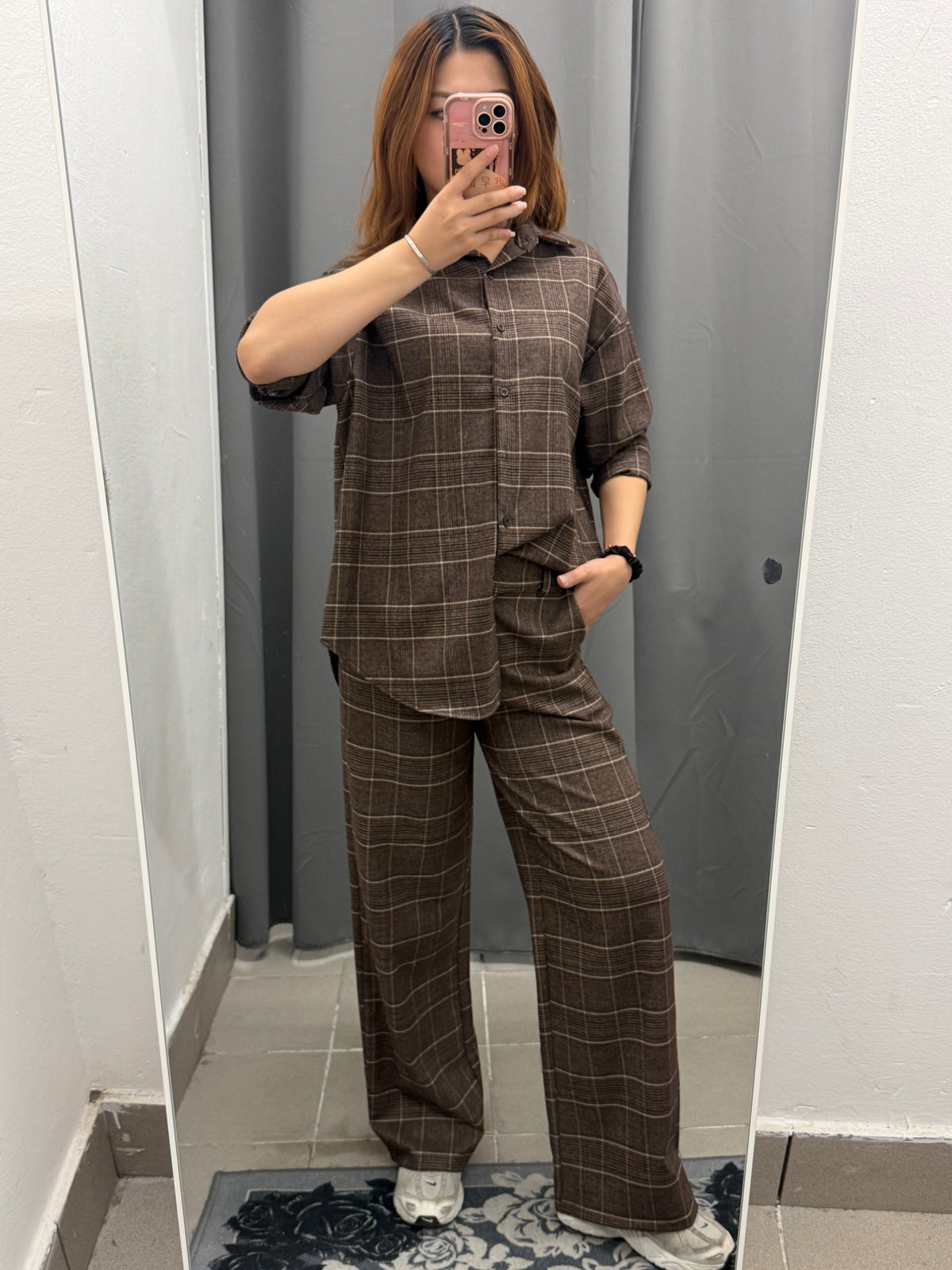 Set Coordinato A Quadri Camicia E Pantaloni A Palazzo FGD MODA