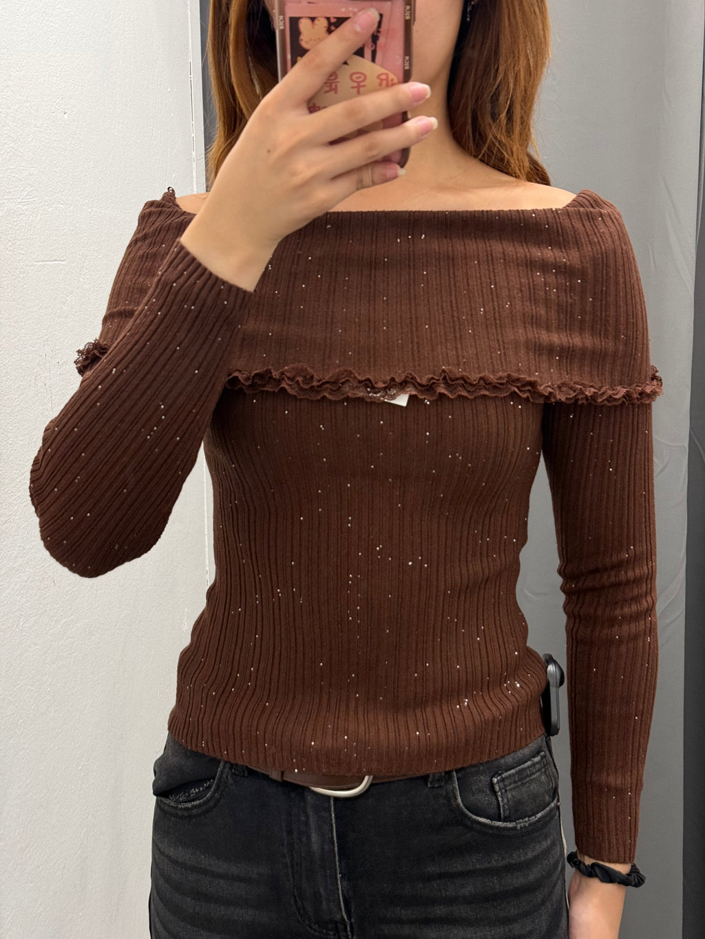 Maglioncino A Costine Scollo A Barca Con Paillettes FGD MODA
