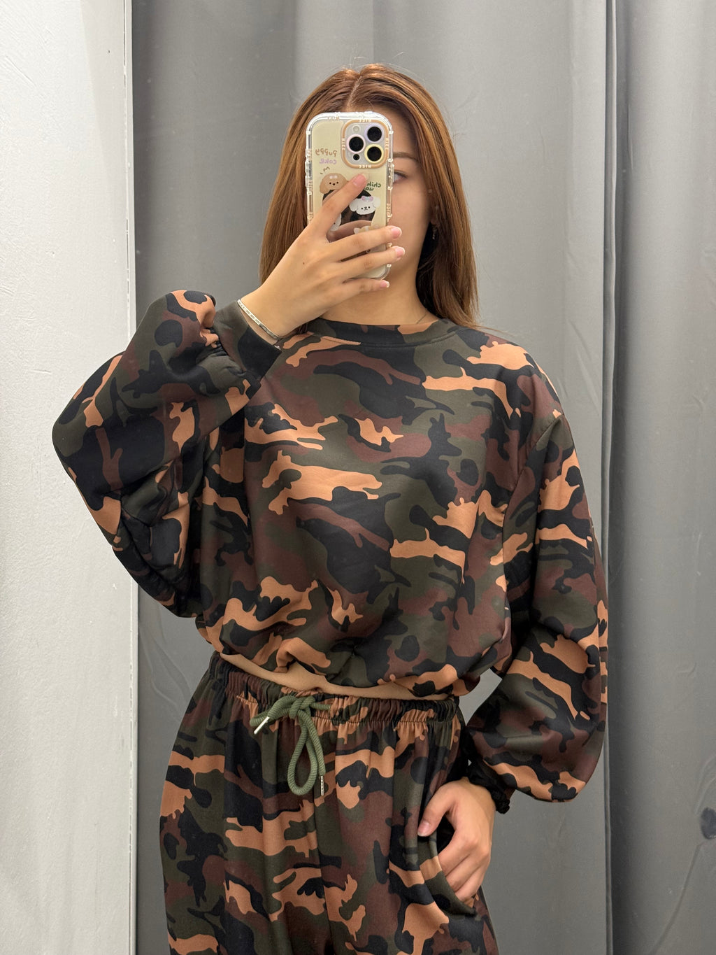 Set Coordinato Militare Felpa Crop E Pantaloni Con Polsini FGD MODA