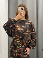Set Coordinato Militare Felpa Crop E Pantaloni Con Polsini FGD MODA