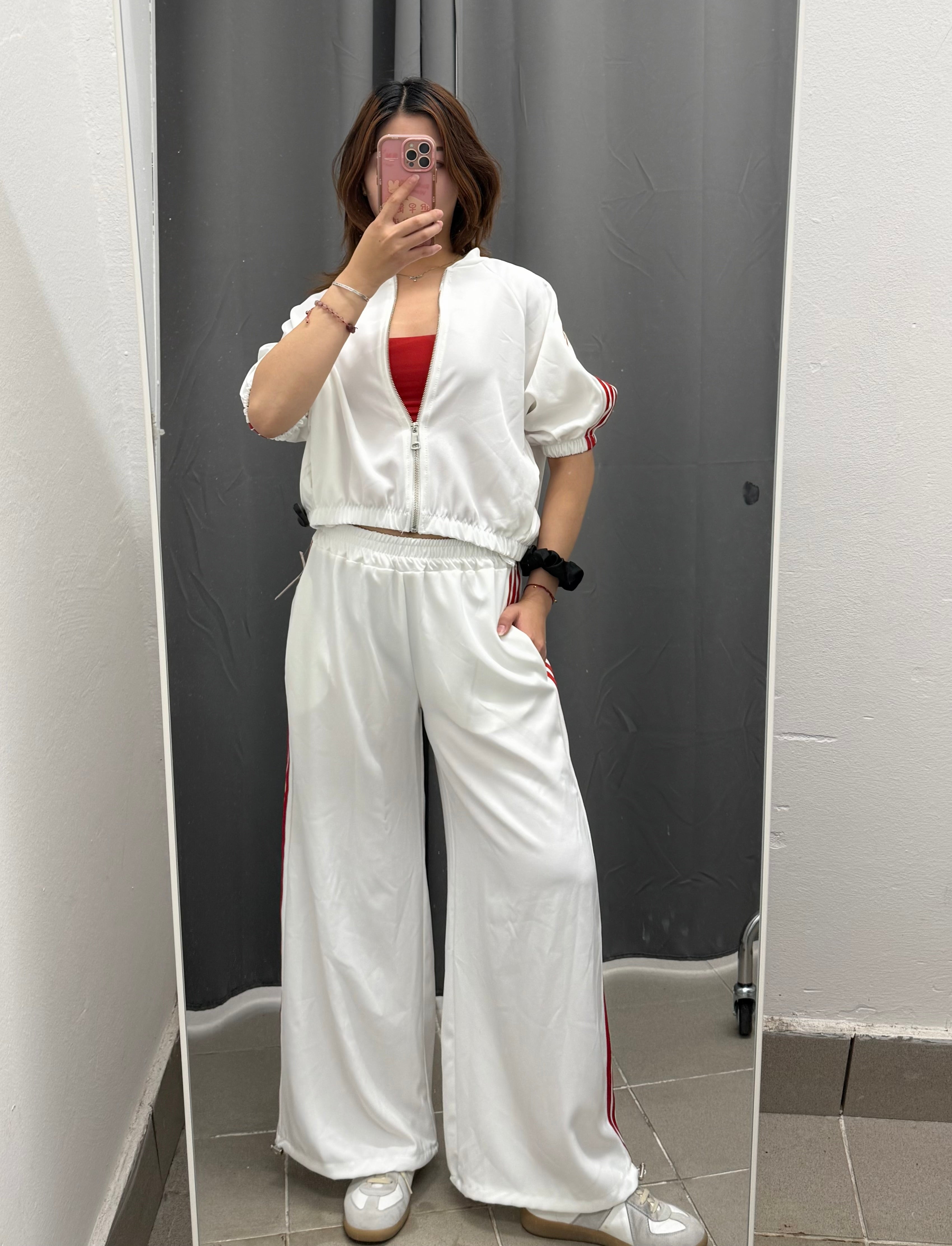 Set coordinato Giacca con manica 3/4 e Pantaloni a palazzo con coulisse con strisce laterali FGD MODA