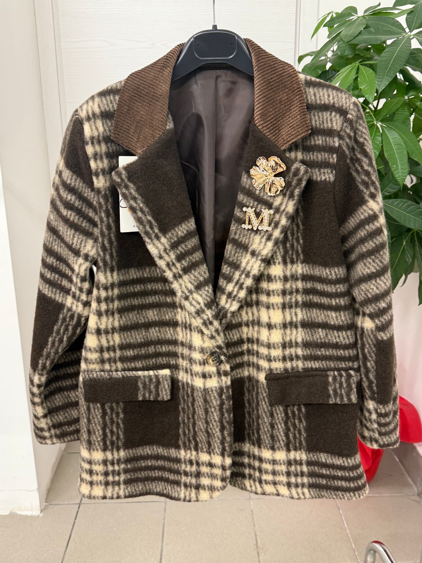 Giacca Blazer scozzese con spille