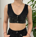 Top Denim a bretelle con brillantini FGD MODA