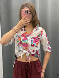 Camicia in Viscosa e Cotone Crop a Fantasia FGD MODA