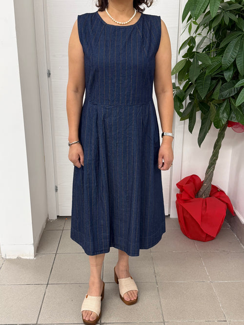 Abito lungo in cotone effetto denim a righe FGD MODA