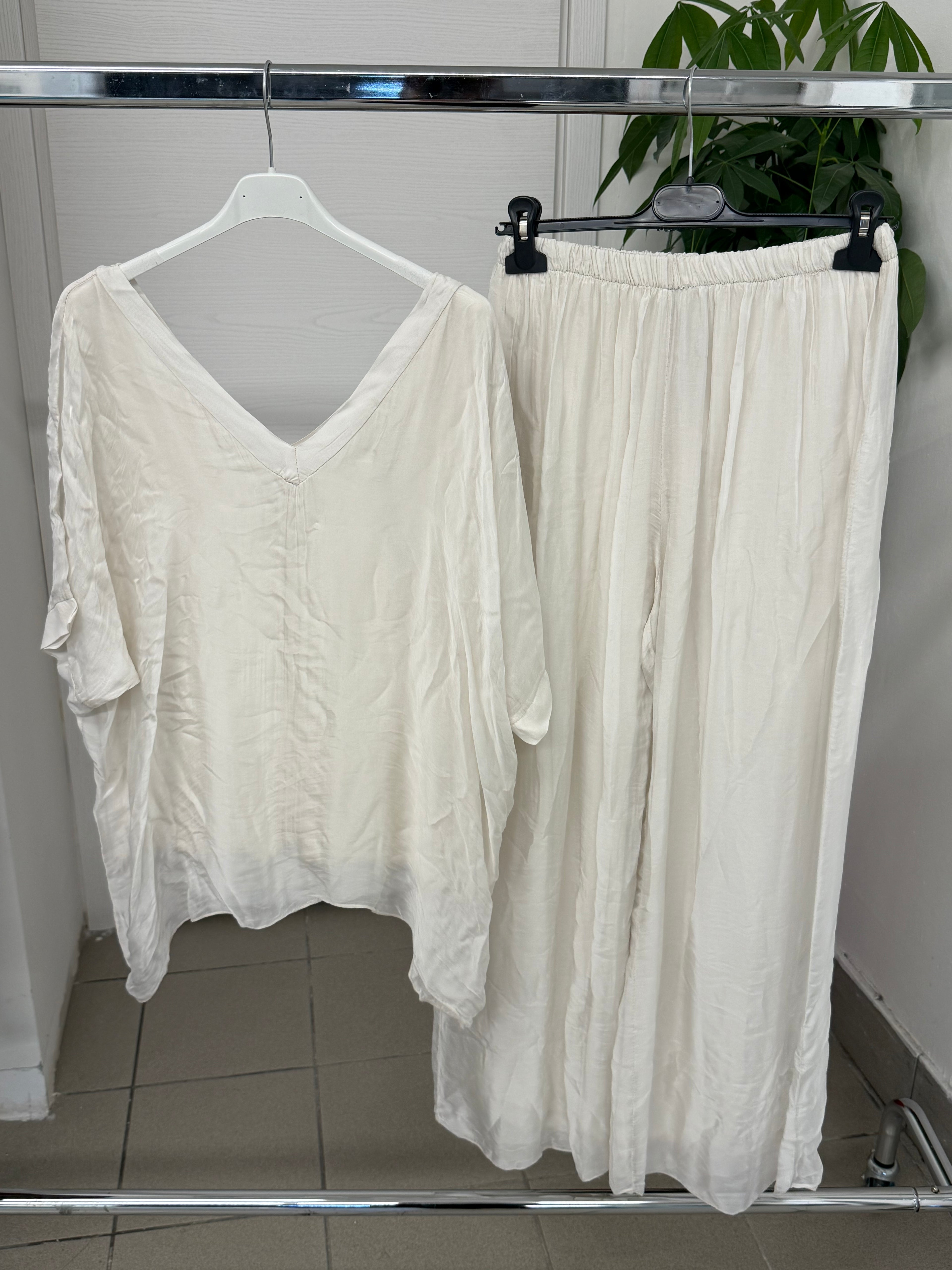 Set coordinato in viscosa e seta Blusa e Pantaloni a palazzo FGD MODA