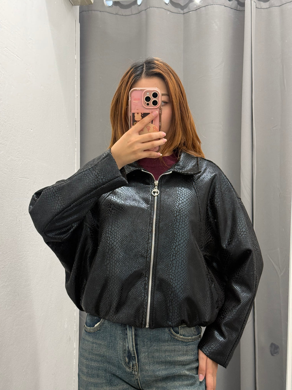 Giacca Bomber In Ecopelle Over Fit Effetto Coccodrillo FGD MODA