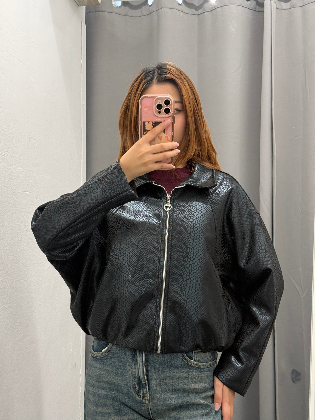 Giacca Bomber In Ecopelle Over Fit Effetto Coccodrillo FGD MODA