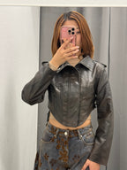Giacca In Ecopelle Crop Effetto Vintage FGD MODA