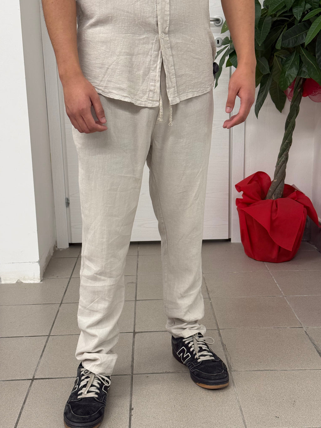 Pantaloni 100% lino con laccio FGD MODA