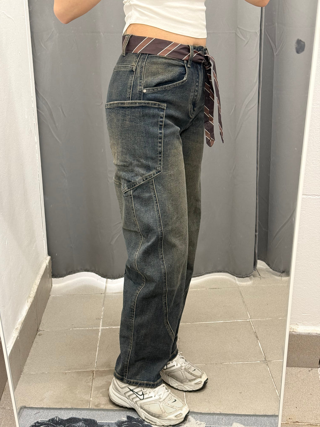 Jeans Baggy con Tasche Laterali con Cravatta FGD MODA