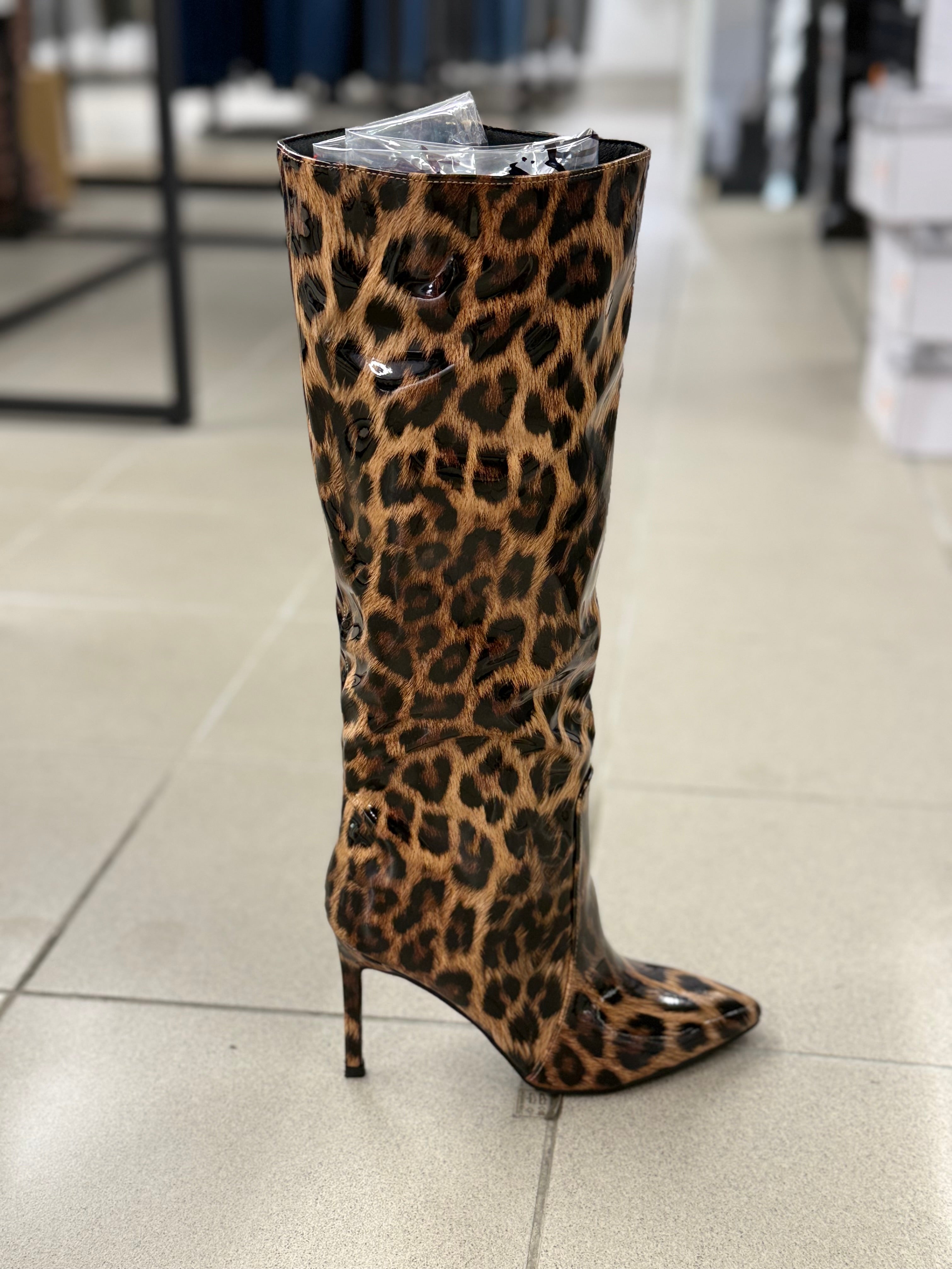 Stivali in ecopelle lucido leopardato FGD MODA