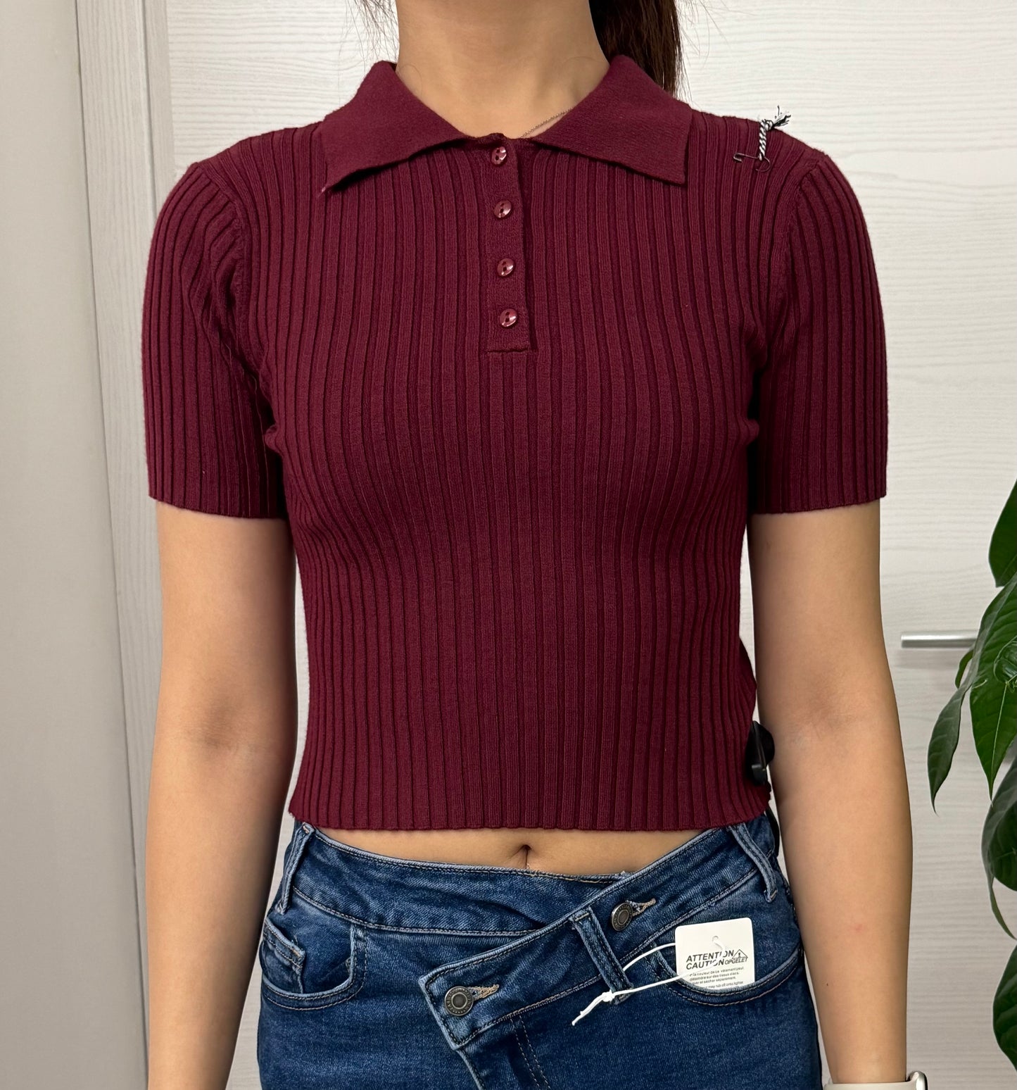 Top in maglia a costine con colletto FGD MODA