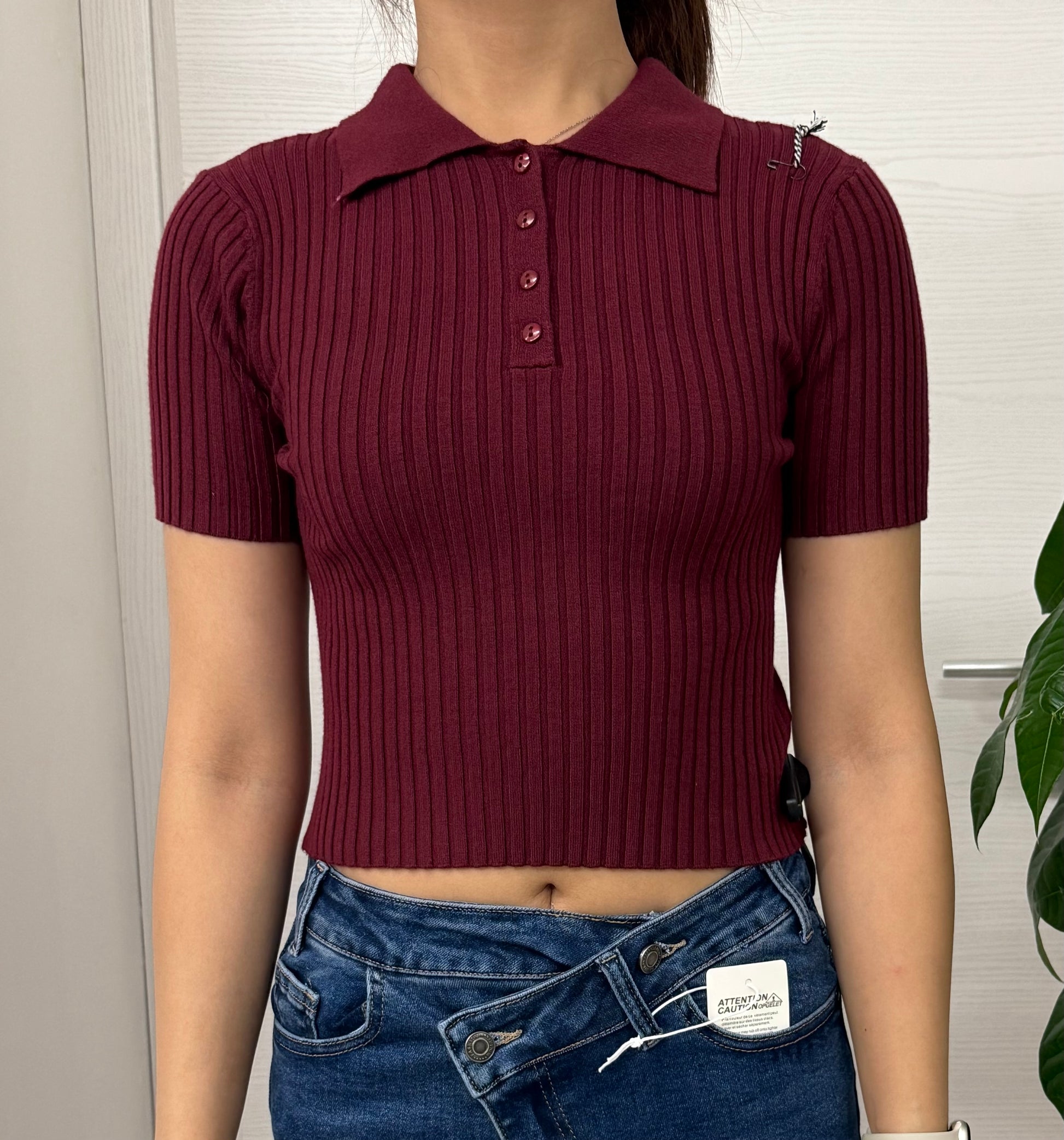 Top in maglia a costine con colletto FGD MODA