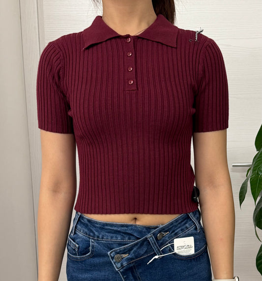 Top in maglia a costine con colletto FGD MODA