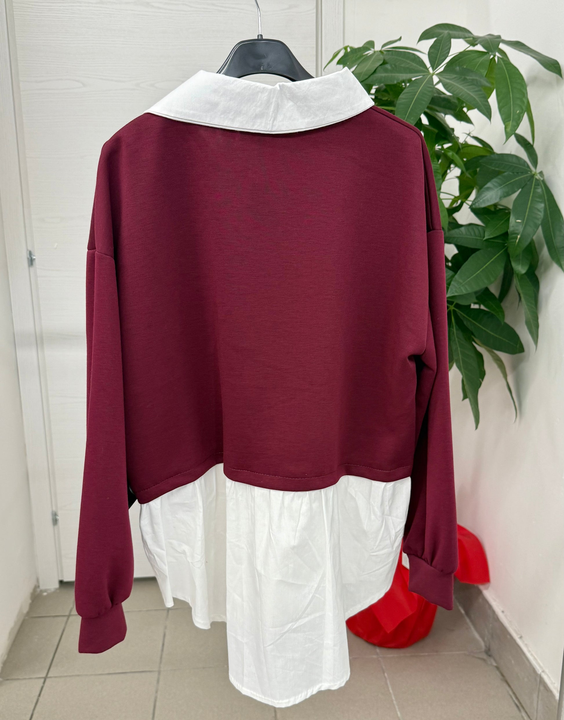 Felpa misto camicia tinta unita con spilla FGD MODA