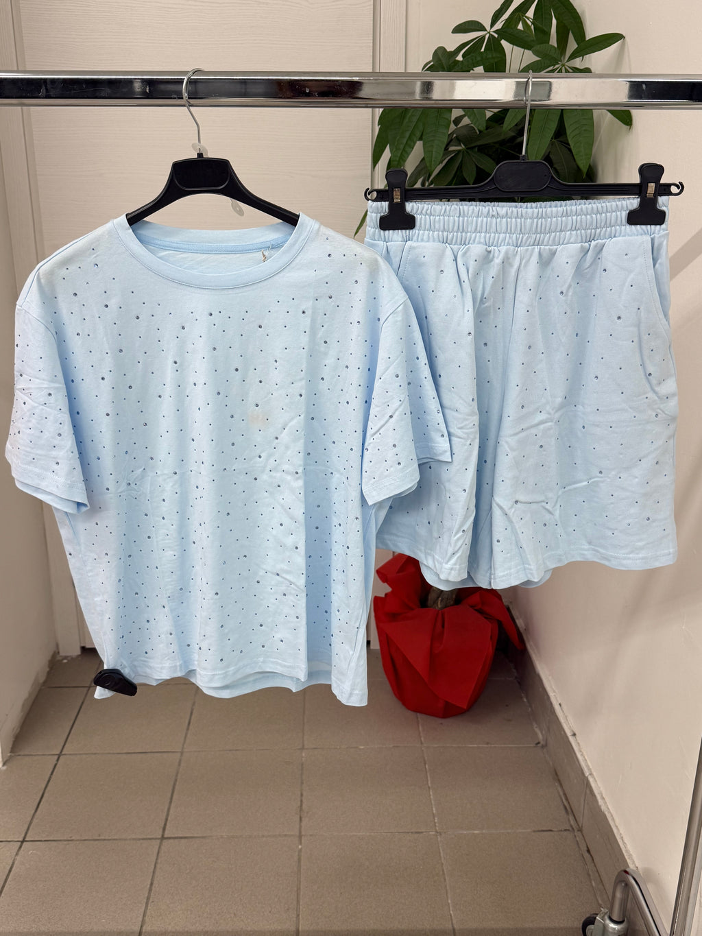 Set coordinato in cotone T-shirt e Pantaloncini con brillantini FGD MODA