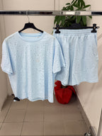 Set coordinato in cotone T-shirt e Pantaloncini con brillantini FGD MODA