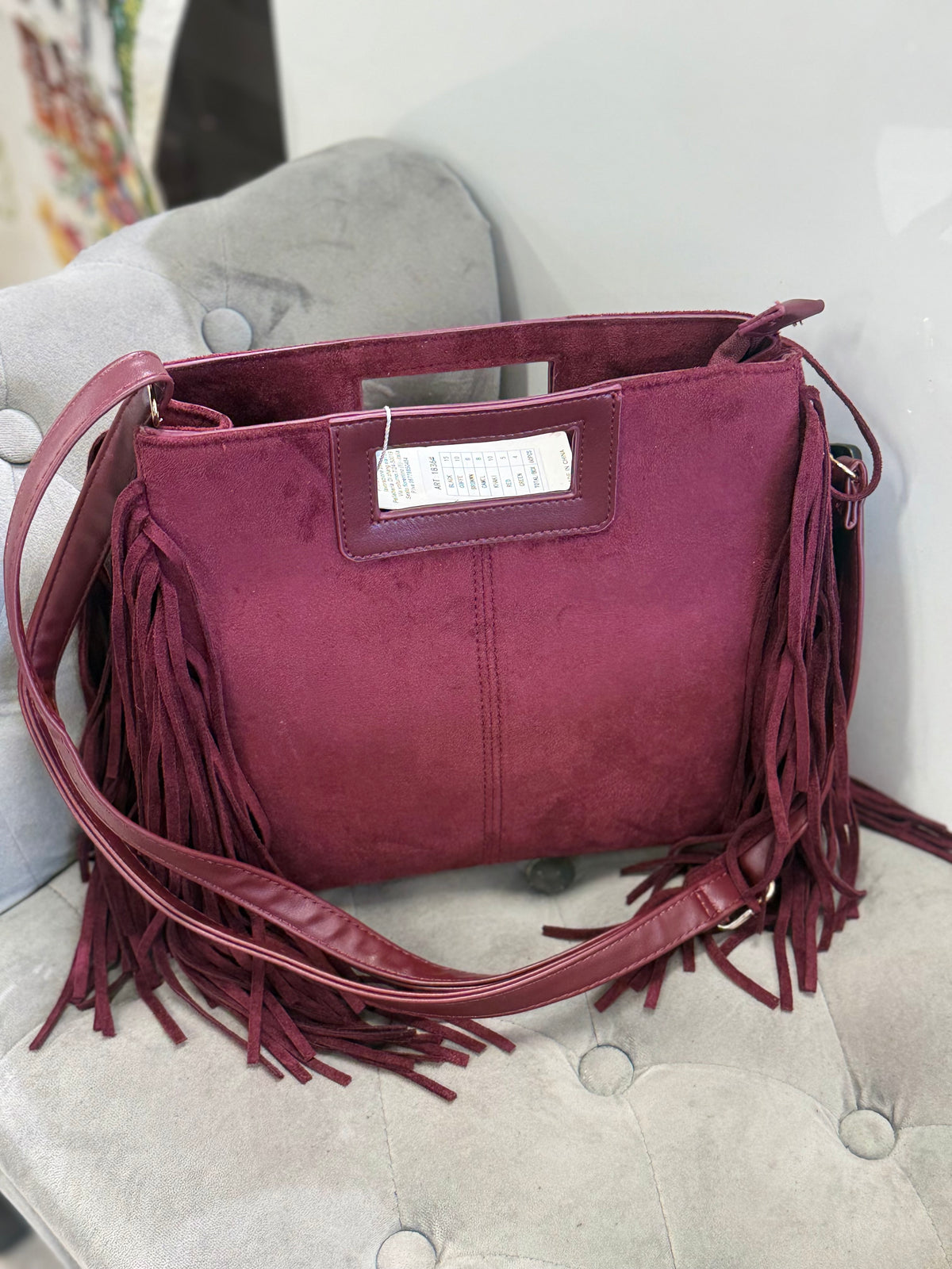 Borsa Midi In Camoscio Con Frange FGD MODA