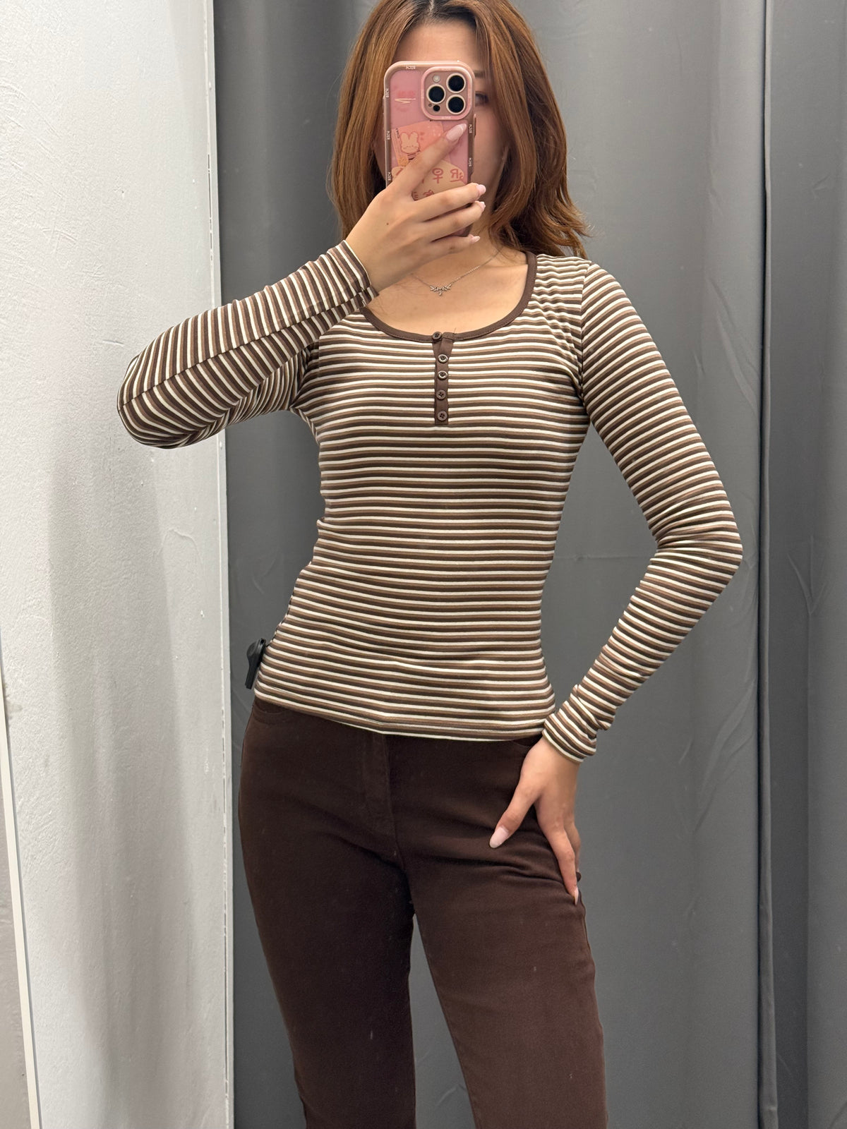 Maglietta A Righe Scollo A U Con Bottoncini FGD MODA