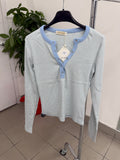 Magliettina a costine a righe con bottoni FGD MODA