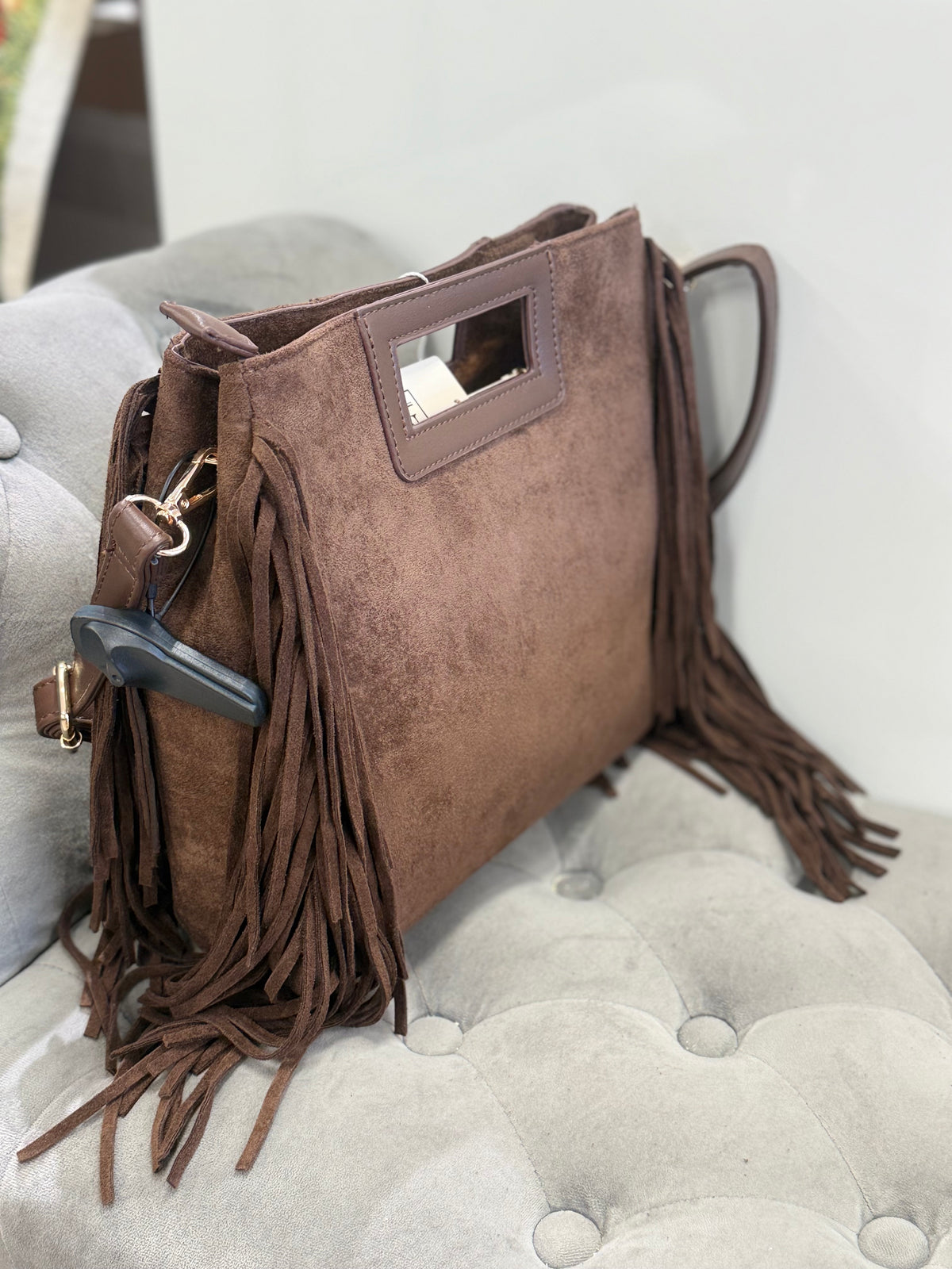 Borsa Midi In Camoscio Con Frange FGD MODA