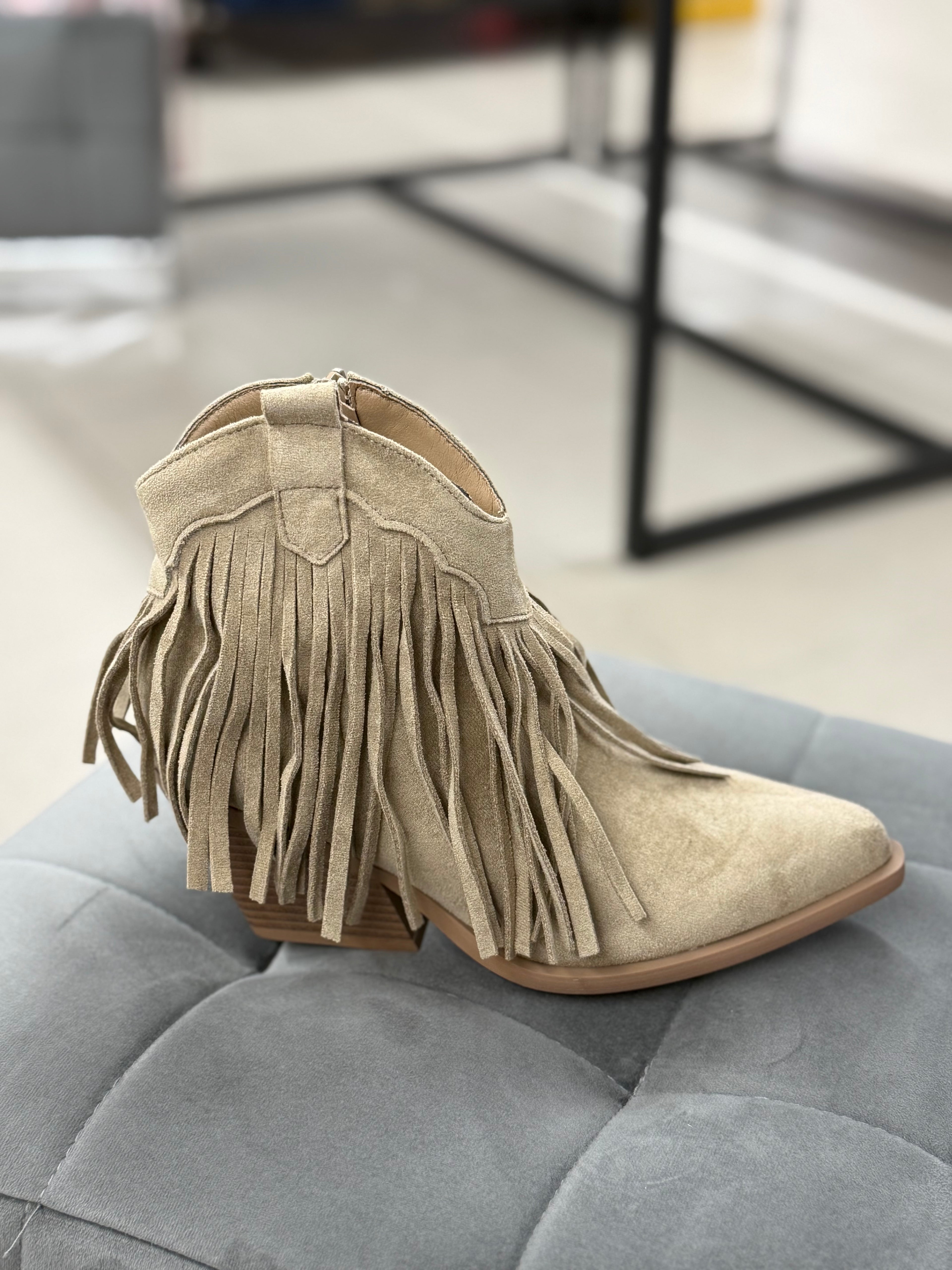 Stivali texani in camoscio con frange tacco 7cm GA059 FGD MODA