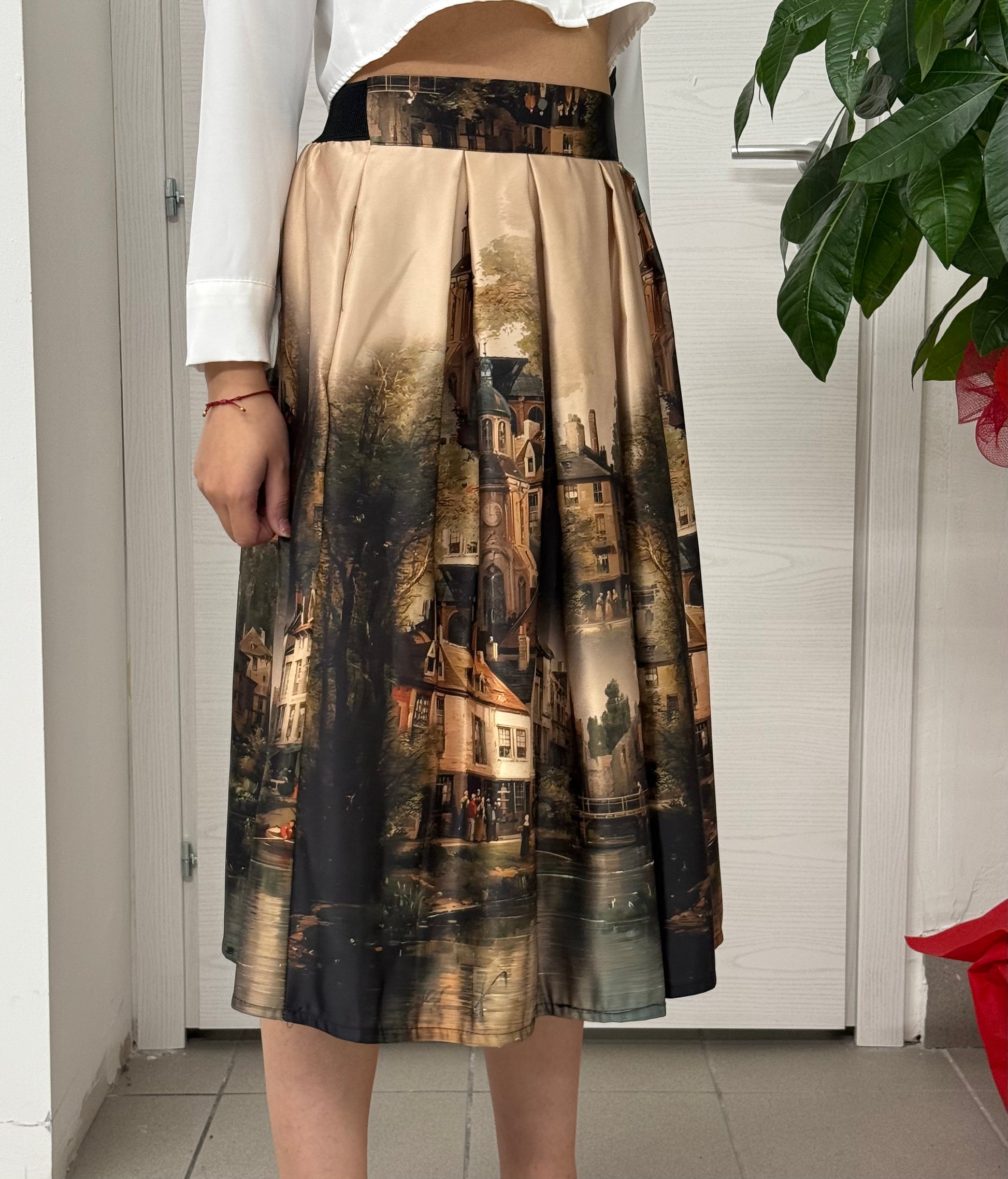 Gonna midi Paesaggio a pieghe con tasche FGD MODA