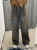 Jeans Wide Leg Con Stampe Fiorate In Velluto FGD MODA