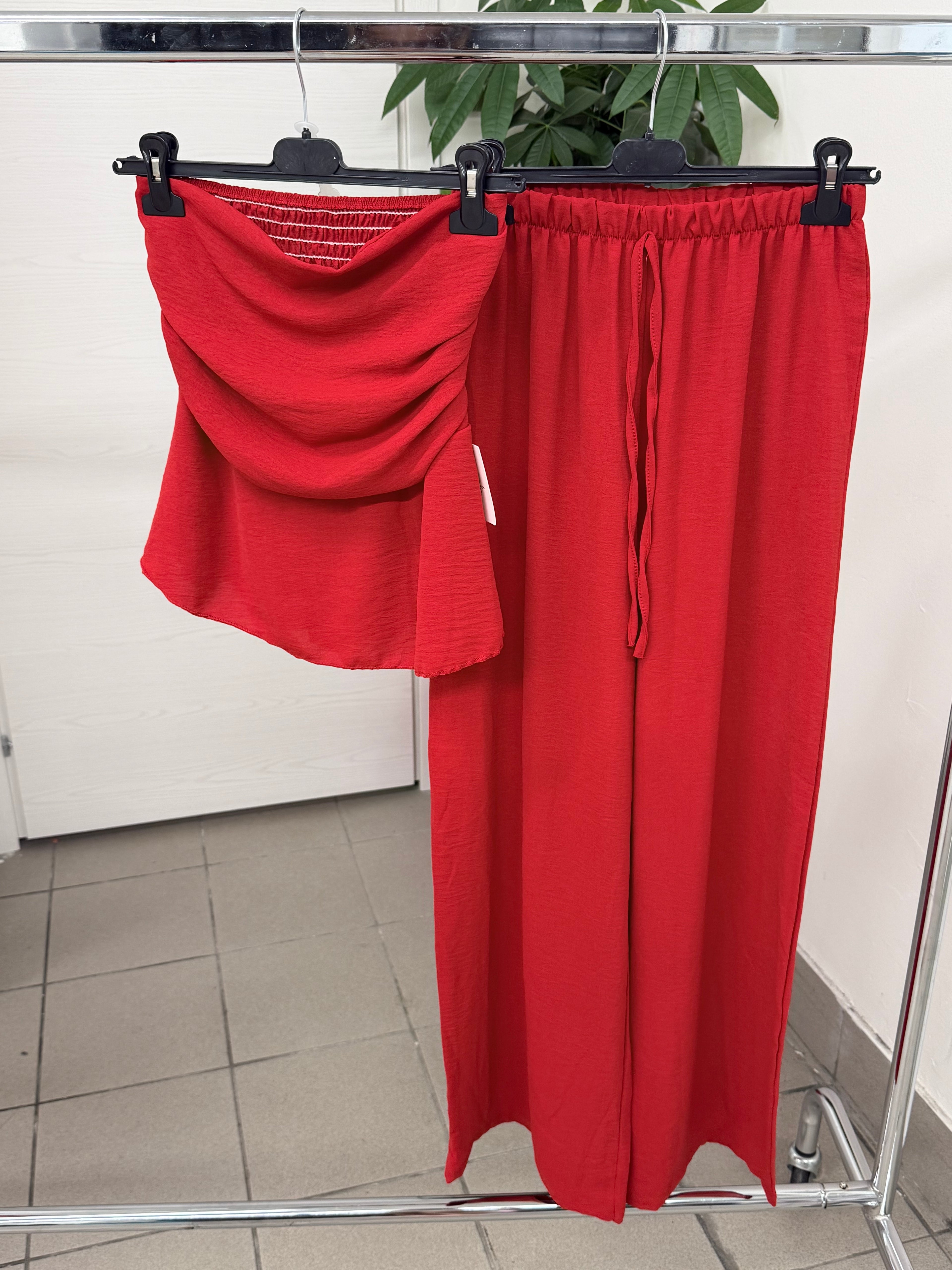 Set Coordinato Top a Fascia con Arricciatura e Pantaloni a Palazzo FGD MODA