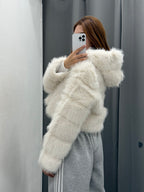 Giacca Pelliccia Crop Chiusura A Zip Con Cappuccio FGD MODA
