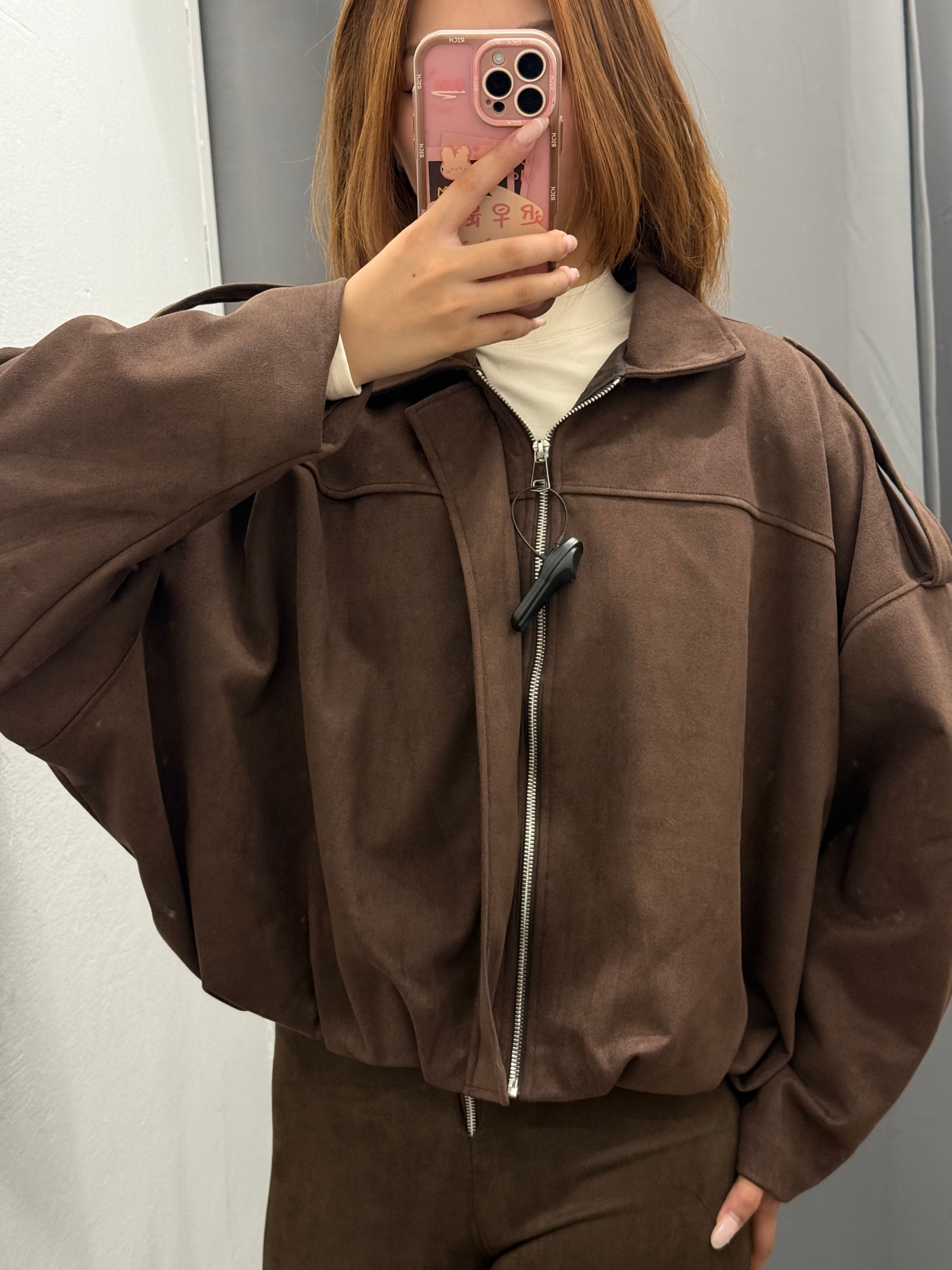 Giacca bomber in camoscio foderato all’interno FGD MODA