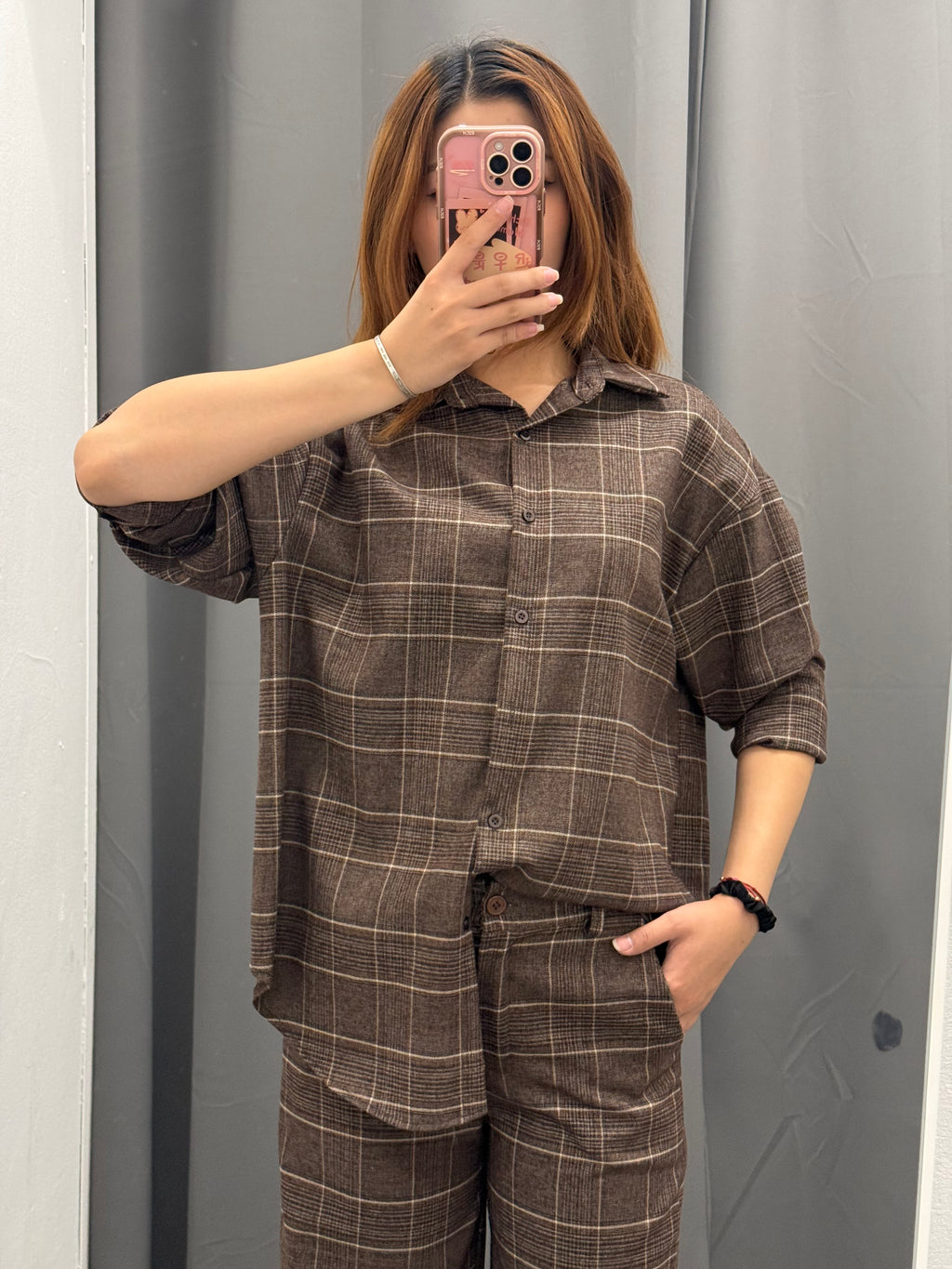Set Coordinato A Quadri Camicia E Pantaloni A Palazzo FGD MODA