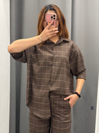 Set Coordinato A Quadri Camicia E Pantaloni A Palazzo FGD MODA