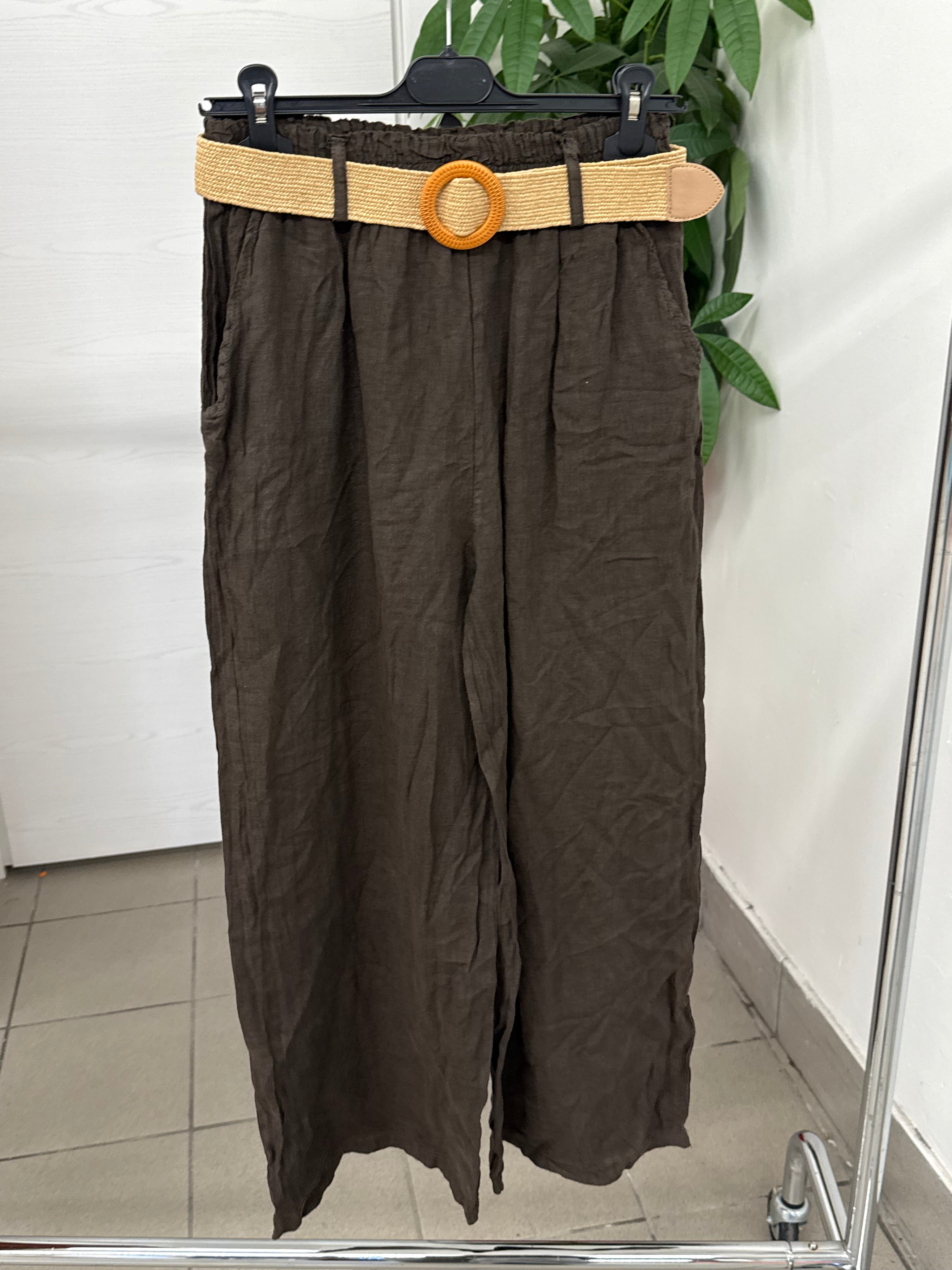 Pantaloni 100% lino a palazzo con cinta FGD MODA