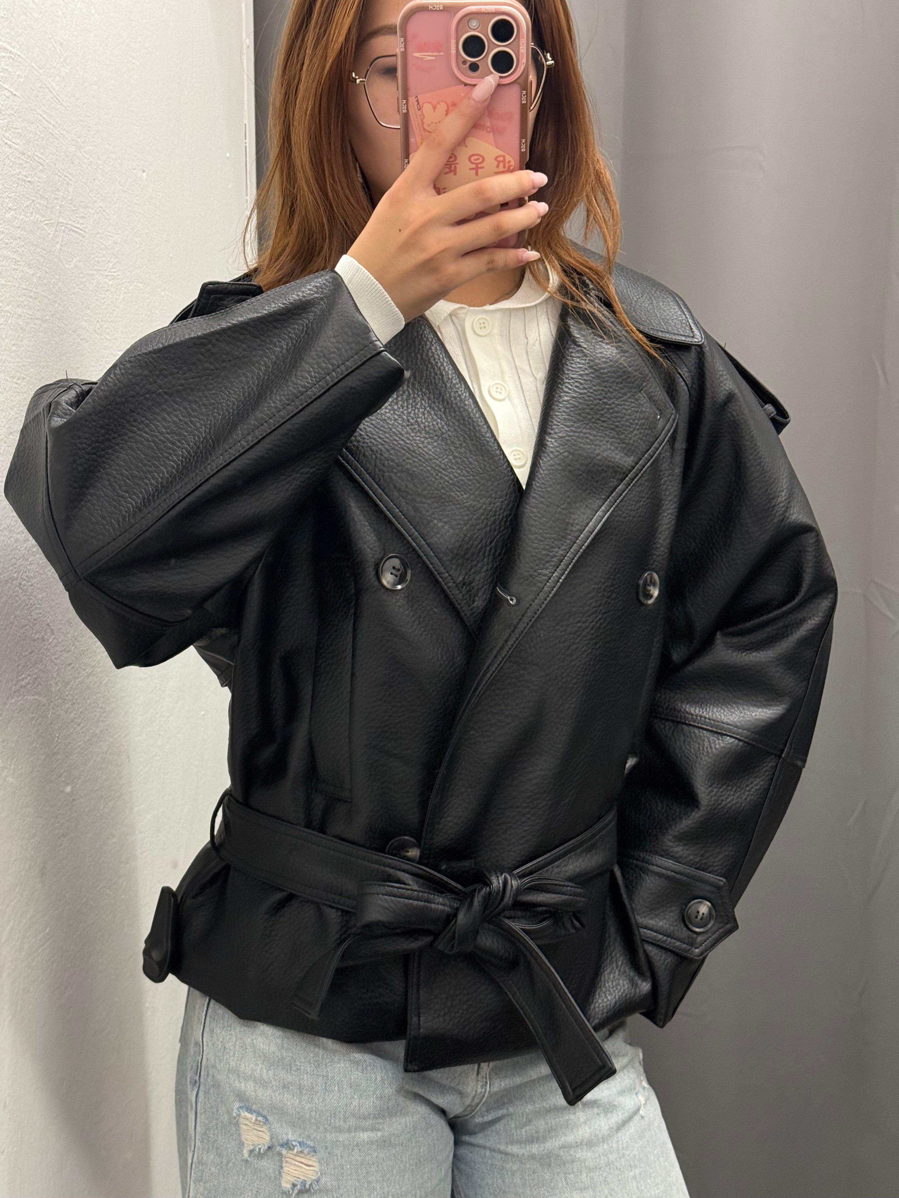 Trench Corto In Ecopelle Over Fit Con Cinta FGD MODA