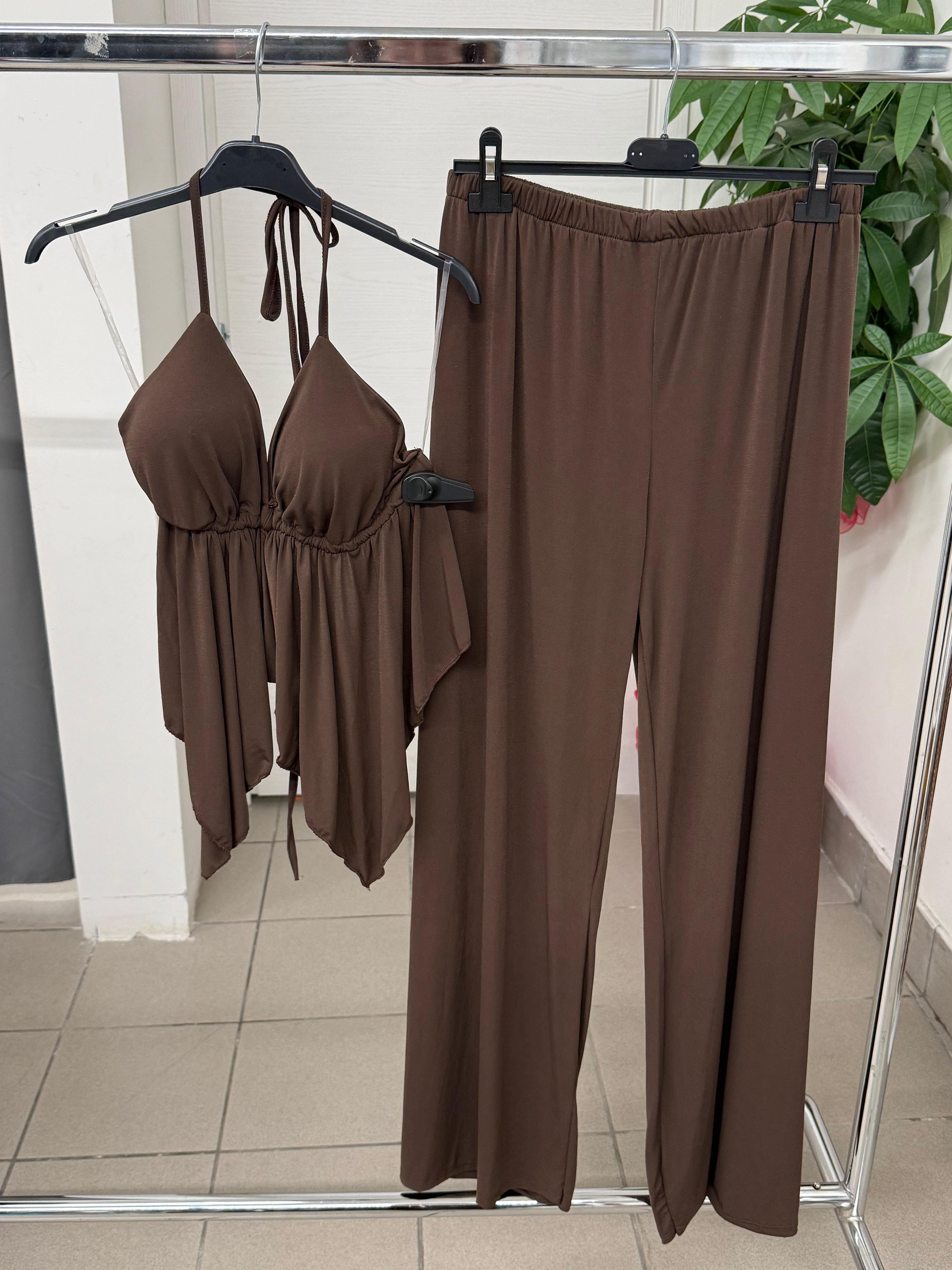 Set coordinato Top e Pantaloni a palazzo tinta unita FGD MODA