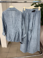 Set coordinato in raso Giacca blazer e Pantaloni a palazzo FGD MODA