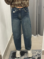 Jeans Balloon Con Taschino E Strappo Brillantinato Marrone YW-2020 FGD MODA