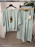 Set coordinato in cotone e viscosa Maglietta e Pantaloni a palazzo con cinta FGD MODA