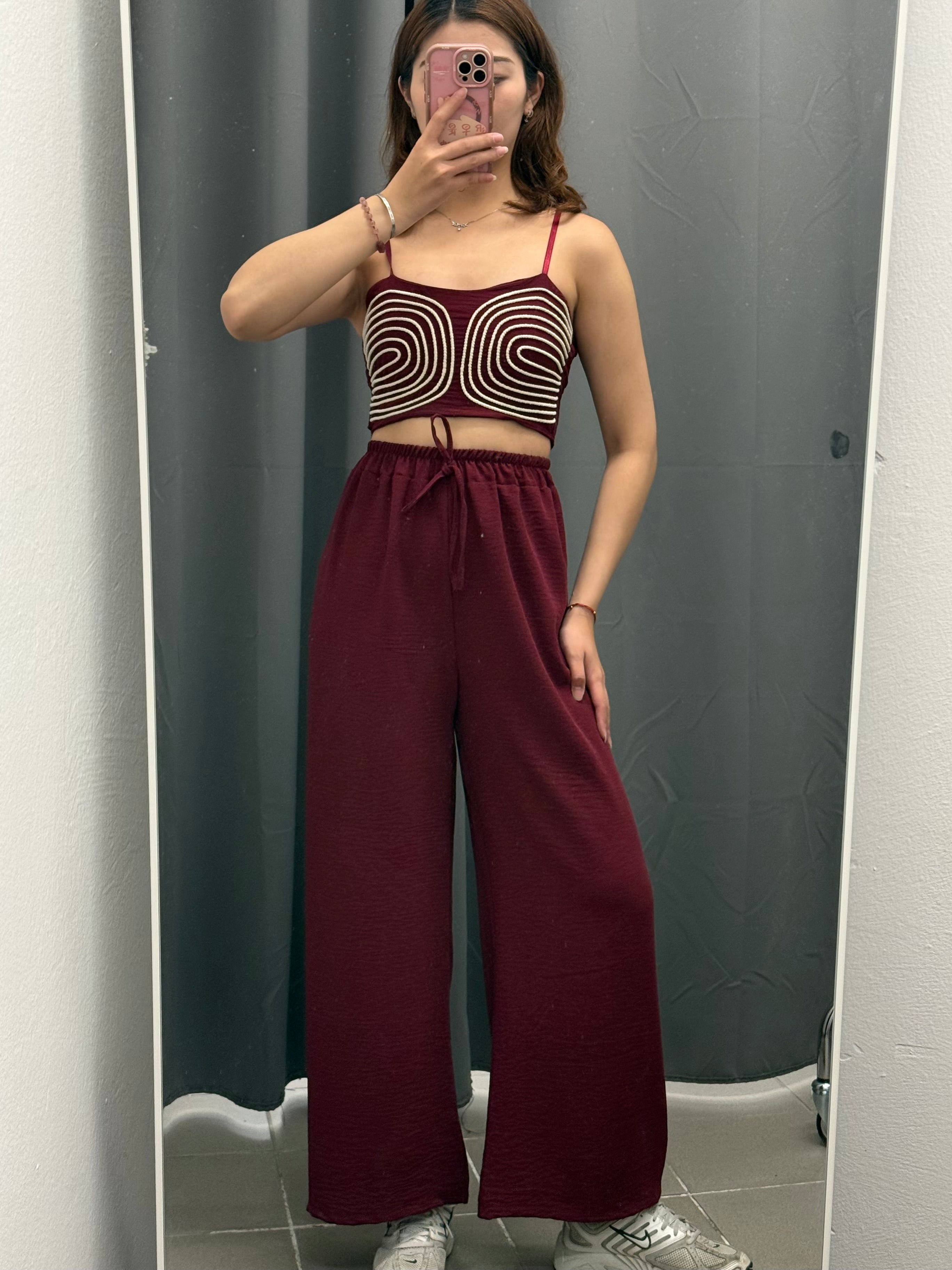 Set coordinato Top con ricamo e Pantaloni a palazzo FGD MODA