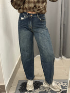 Jeans Balloon Con Taschino E Strappo Brillantinato Marrone YW-2020 FGD MODA