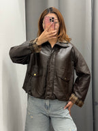 Giacca In Ecopelle Over Fit Con Colletto E Maniche Scozzesi FGD MODA