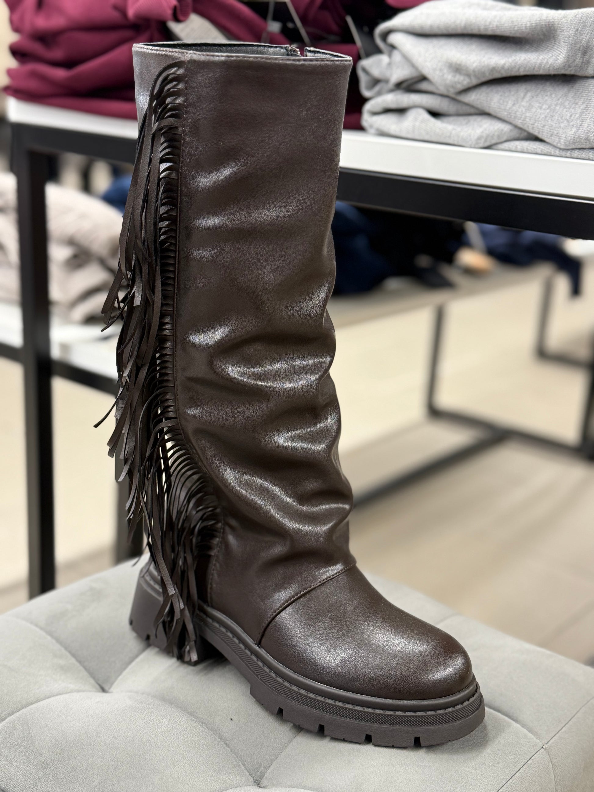 Stivali alti con frange tacco 3 cm FGD MODA