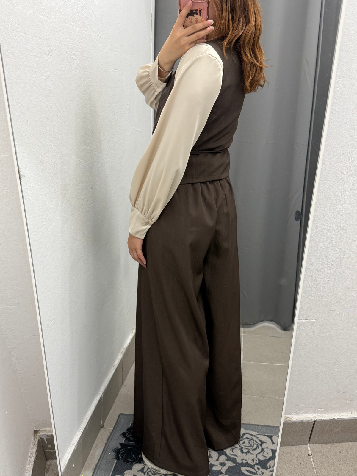 Set Coordinato Gilet A Portafoglio Con Spilla E Pantaloni A Gamba Larga FGD MODA