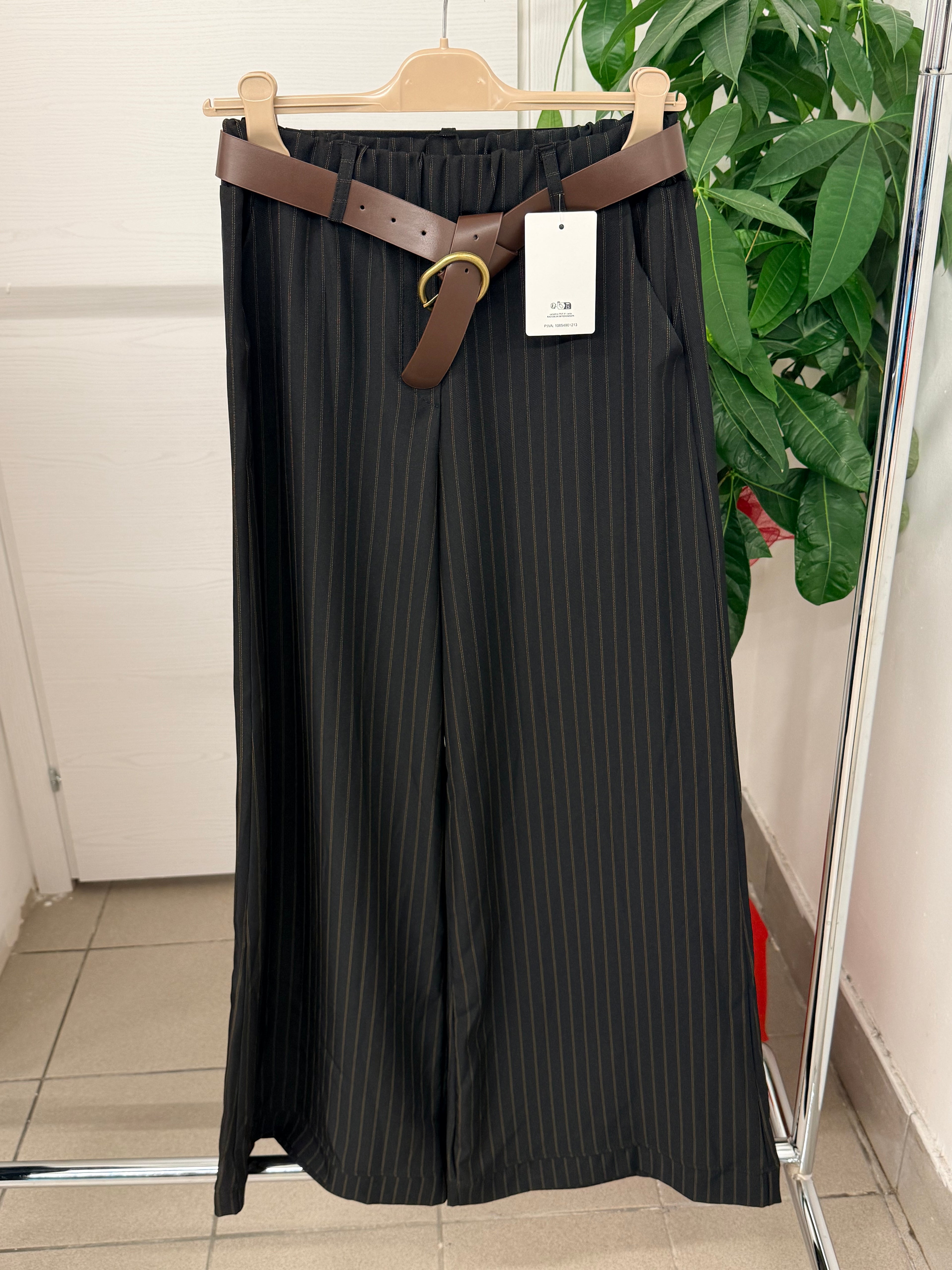 Pantaloni a palazzo a righe con cinta FGD MODA