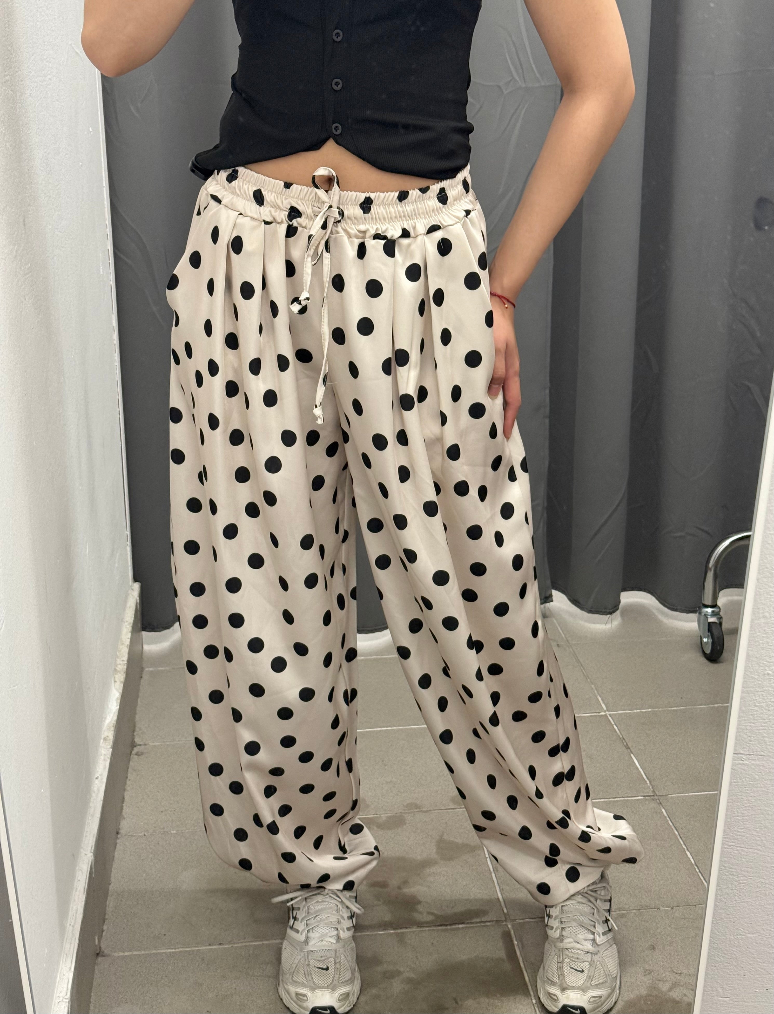 Pantaloni balloon effetto raso a pois con pence FGD MODA