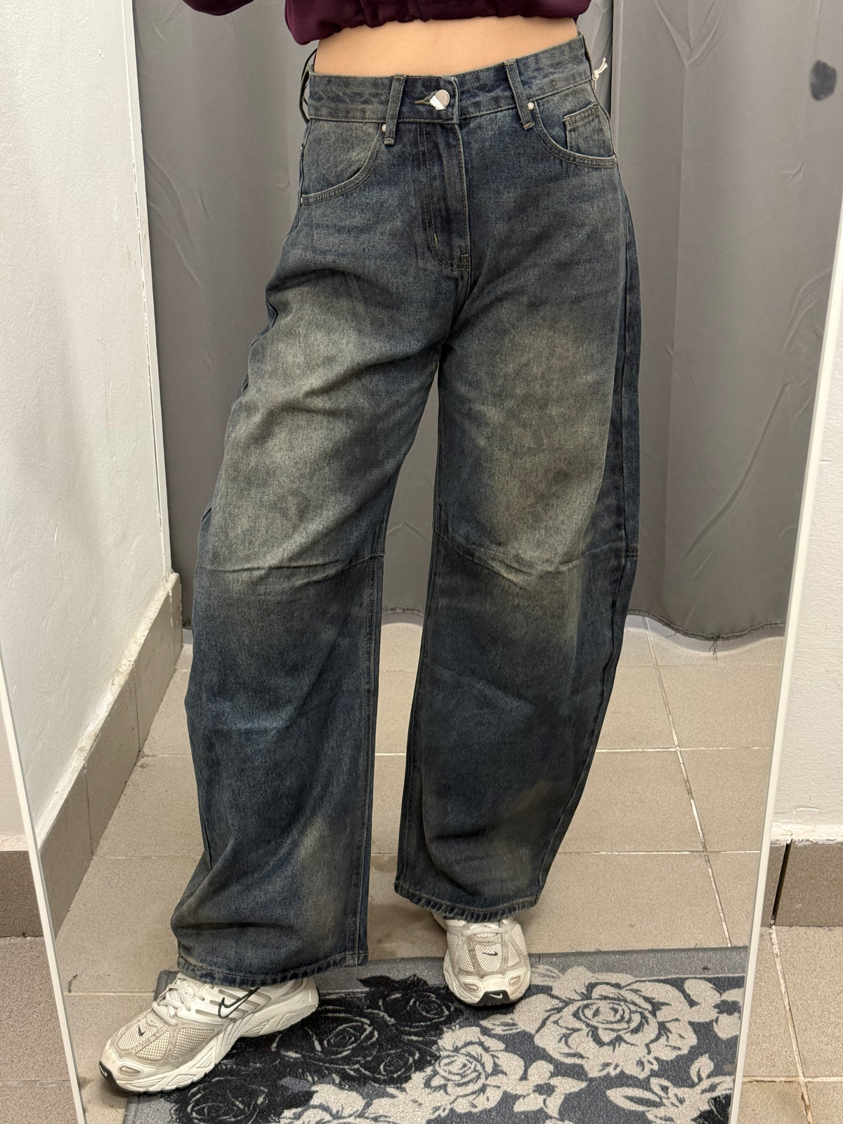 Jeans Barrel Con Cuciture Effetto Chiazzato F5167 FGD MODA