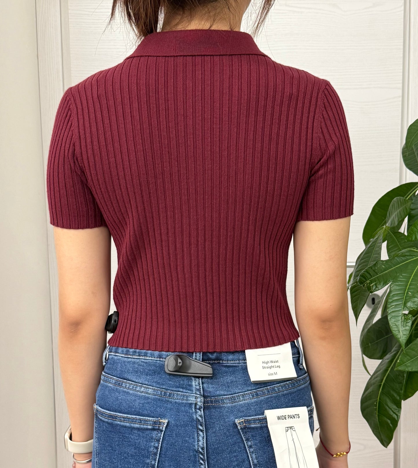 Top in maglia a costine con colletto FGD MODA