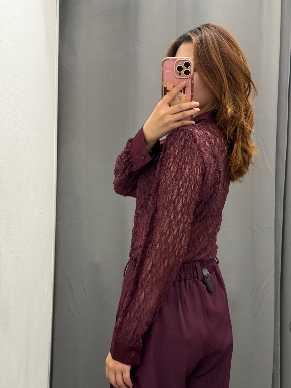 Camicia In Pizzo Semitrasparente Con Colletto E Maniche In Raso FGD MODA